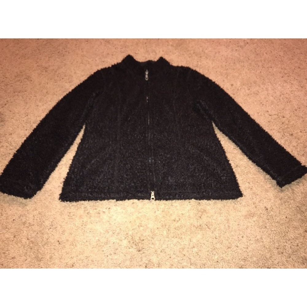 J. Jill  Fuzzy‎ Fleece Jacket Womens Sz. Small Black Zip Front